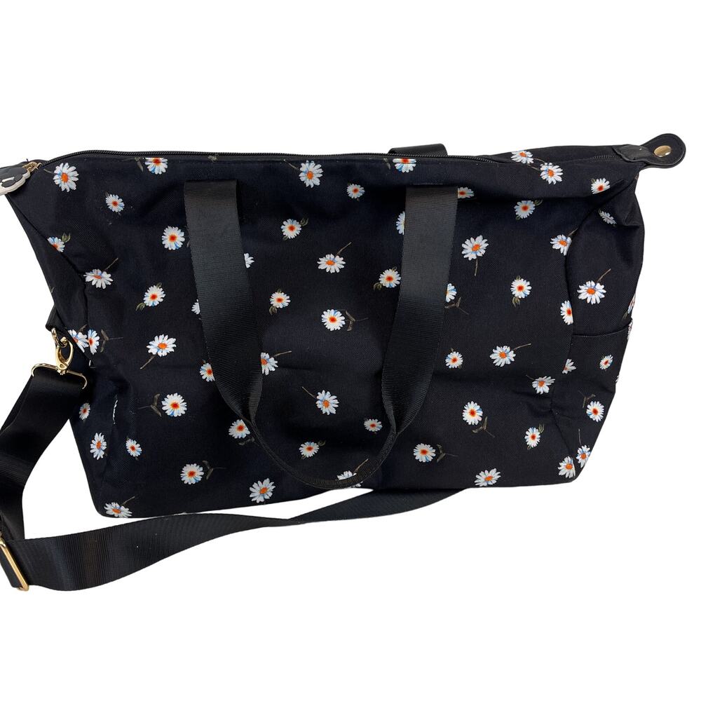 Alice + Olivia Daisy Print Cloth Duffle Bag Overnight Black